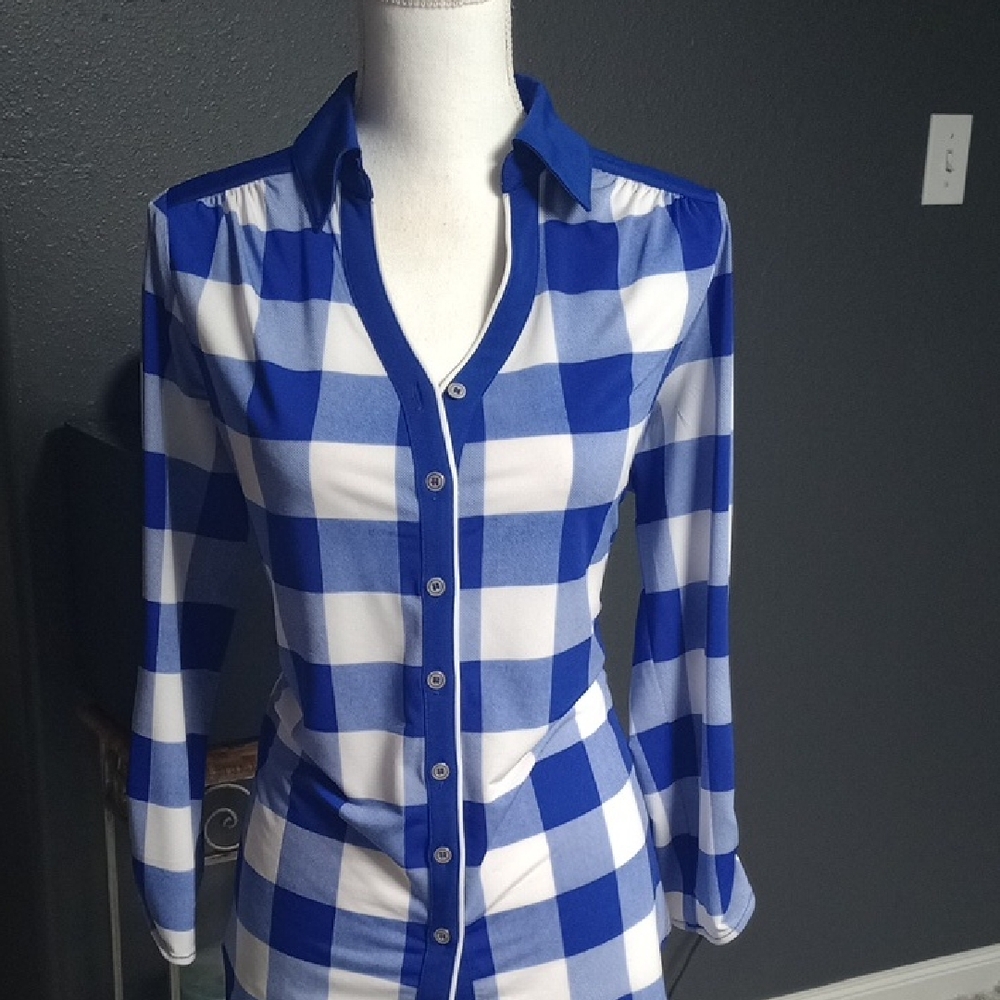 Peter Nygard Blue and White Long Sleeve Button Down Shirt